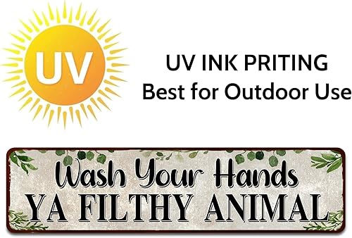 Miniatura 4 de Letrero de animal Wash Your Hands Ya Filthy, divertido arte de pared de baño, placas de hojalata de plantas verdes para cocina, inodoro, decoración