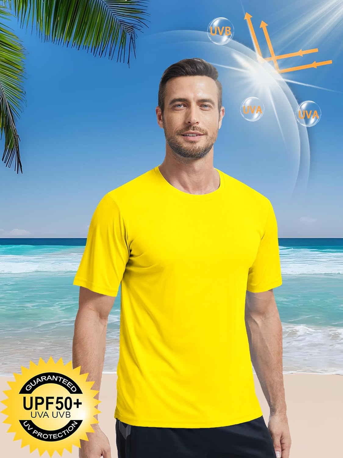 Men's Short Sleeve T-Shirt UPF 50+ Quick Dry Rash Guard Athletic Running T Shirts UV Sun Protection Swim Water Shirt - Image 3