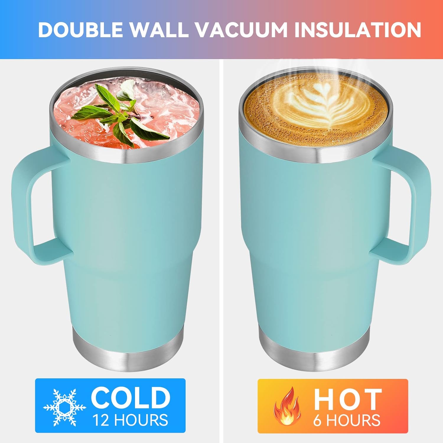 VEGOND 20 oz Tumbler with Handle Lid and Straw, Stainless Steel Insulated Travel Coffee Mug Spill Proof Double Wall Metal Tumbler Cup Keeps Drink Hot and Cold, Mint Green 1 Pack - Image 3