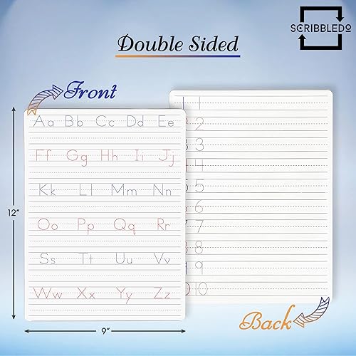 Miniatura 2 de Scribbledo - Paquete de 2 tablas de escritura a mano de borrado en seco para niños de 9 x 12 pulgadas, pizarra blanca para rastreo de letras para