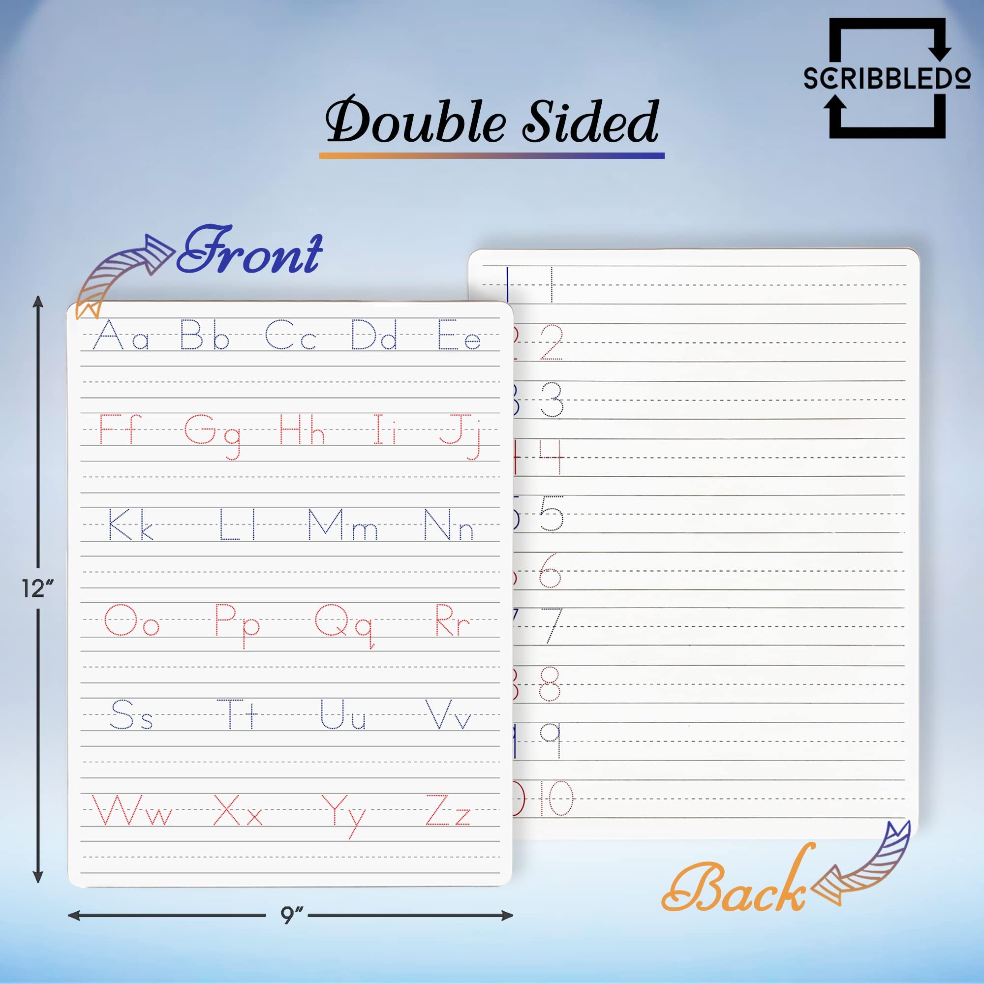 Paquete de 2 tablas de escritura a mano de borrado en seco para niños de 9 x 12 pulgadas, pizarra blanca para rastreo de letras para niños de 3 a 5 años, tarjetas de práctica del 2