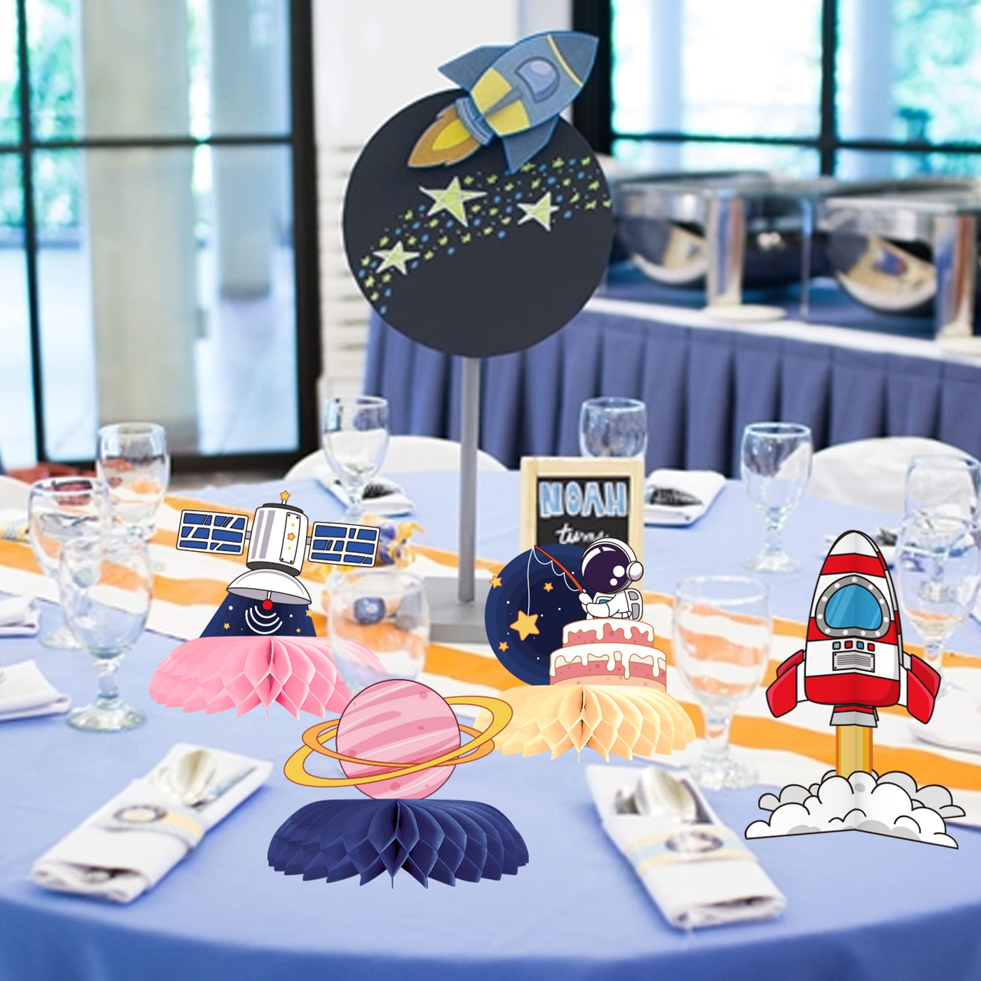 ANGOLIO Centrotavola A Nido D'ape Per Festa 1° Compleanno Bambino - Tema Spazio, Pianeti E Sistema Solare - Decorazioni Tavola Originali