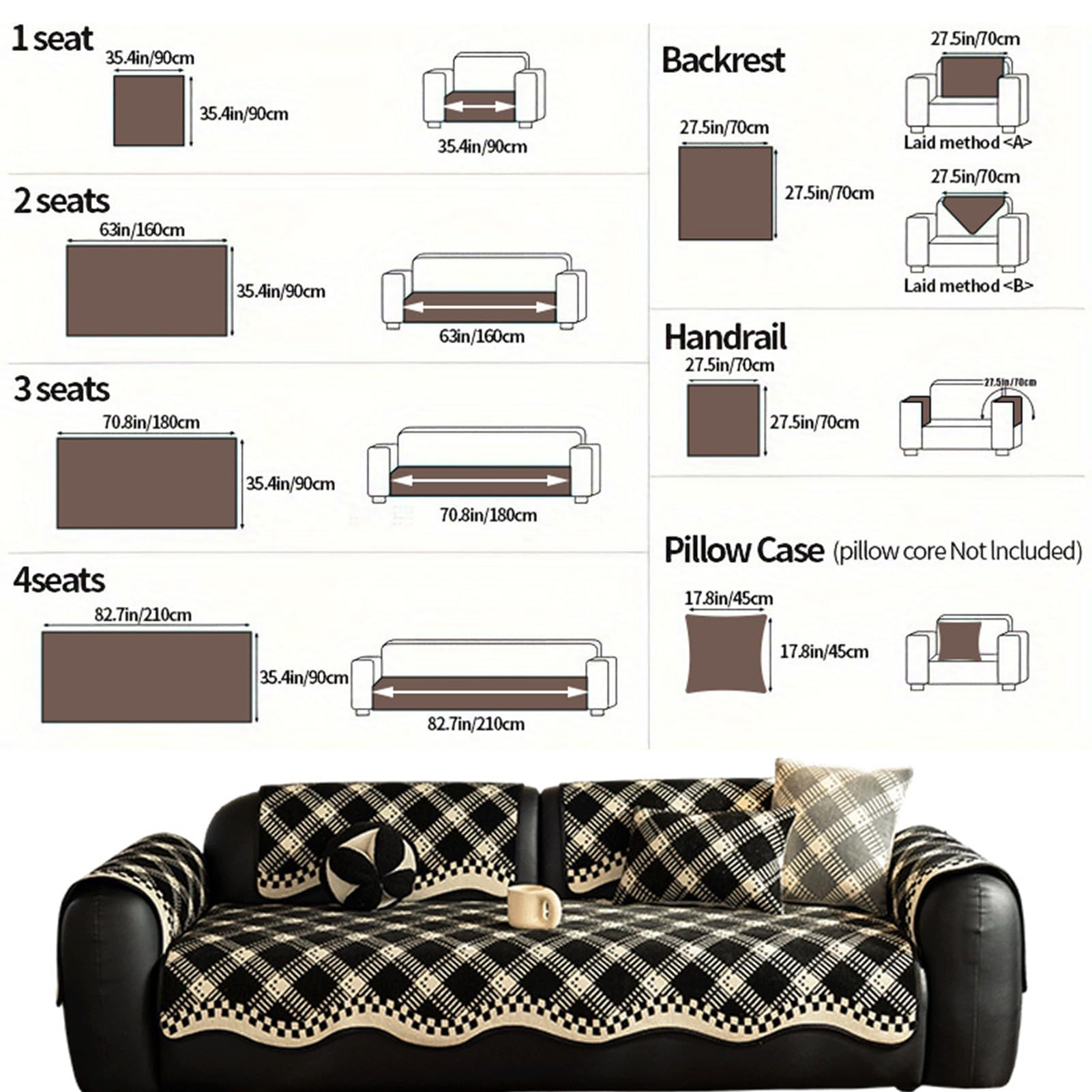 Housse de canapé chenille pour éviter les déplacements, tissu doux pour la peau avec barrière anti-déversement pour canapés sectionnels en forme de L