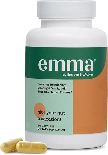 Emma Suplemento aprobado por médicos de salud intestinal, 60 cápsulas, alivio de gases y hinchazón, repara el intestino permeable con magnesio,