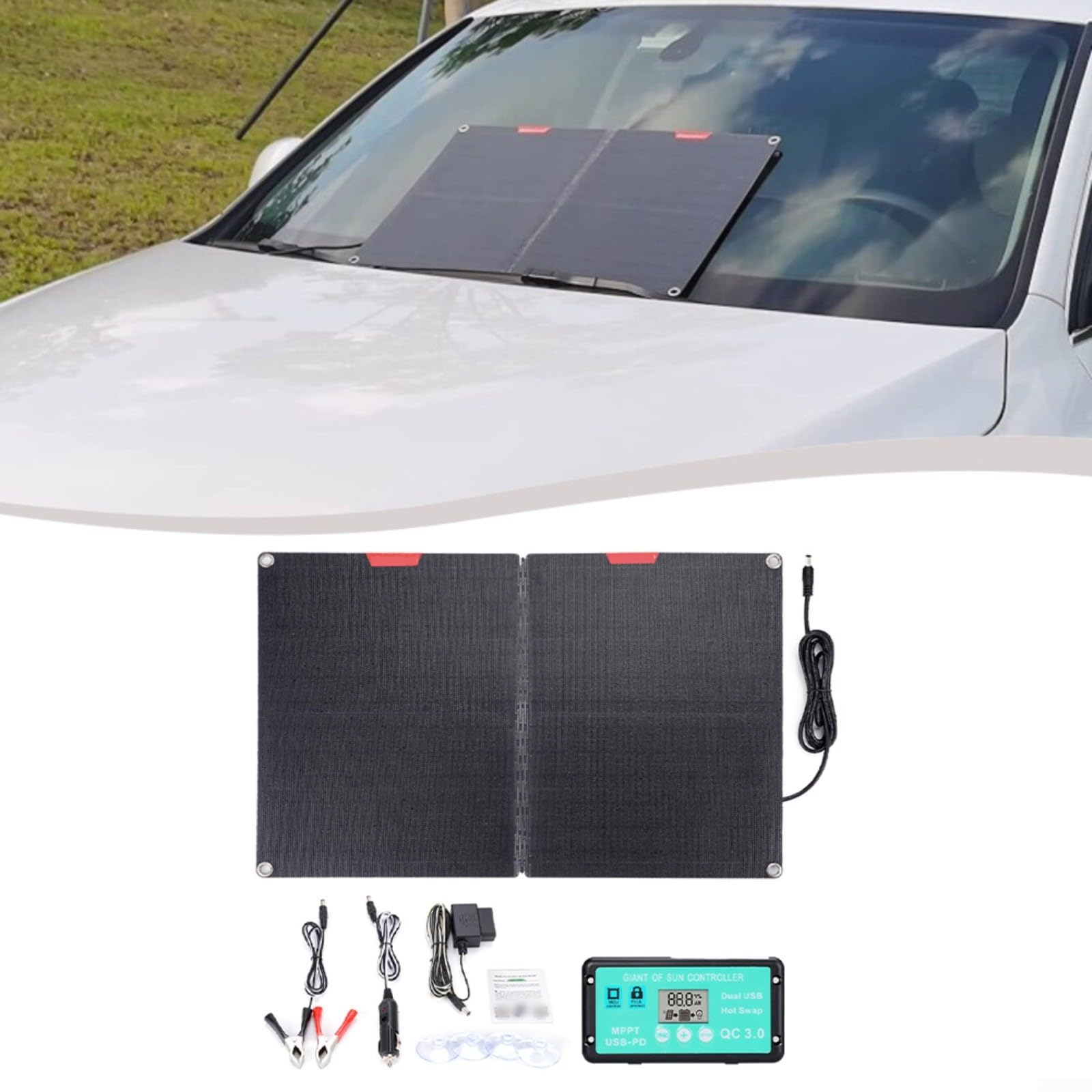 FACAIIO ETFE - Kit pannello solare pieghevole da 60 W, con controller, portatile, per caricabatterie da 12 V, camper, campeggio, esterno, display digitale, stazione di ricarica della batteria (B)