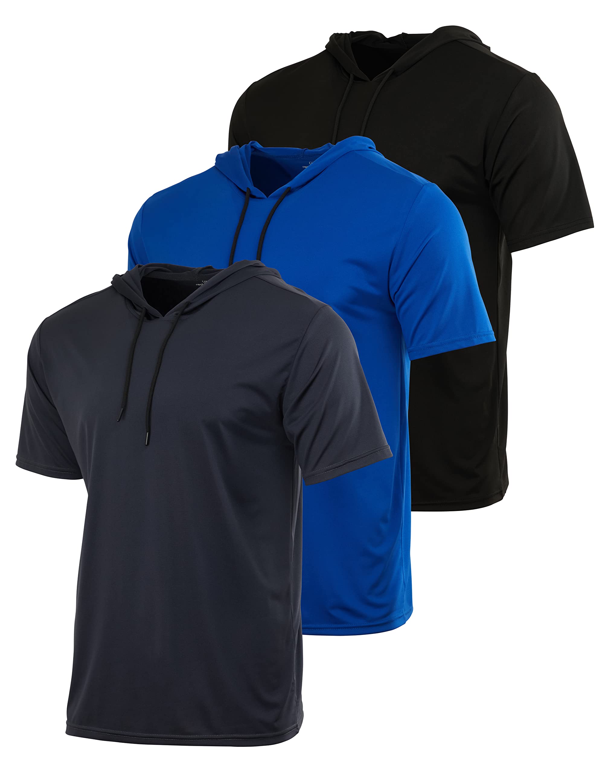 Real Essentials 3 Pack: Men's Dry Fit Short Sleeve Active Athletic Hoodie Pullover Sweatshirt (Available in Big & Tall)