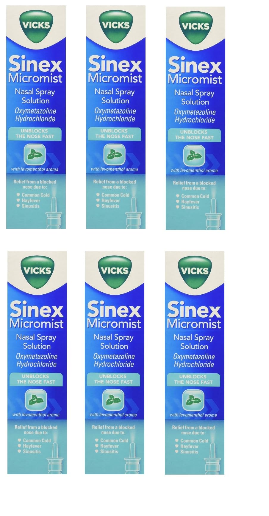 Fylde Clinic Sinex Hayfever & Common Cold Relief Spray Vicks Sinex Micromist Nasal Spray - 15ml Pack of 6 Bundle Pack