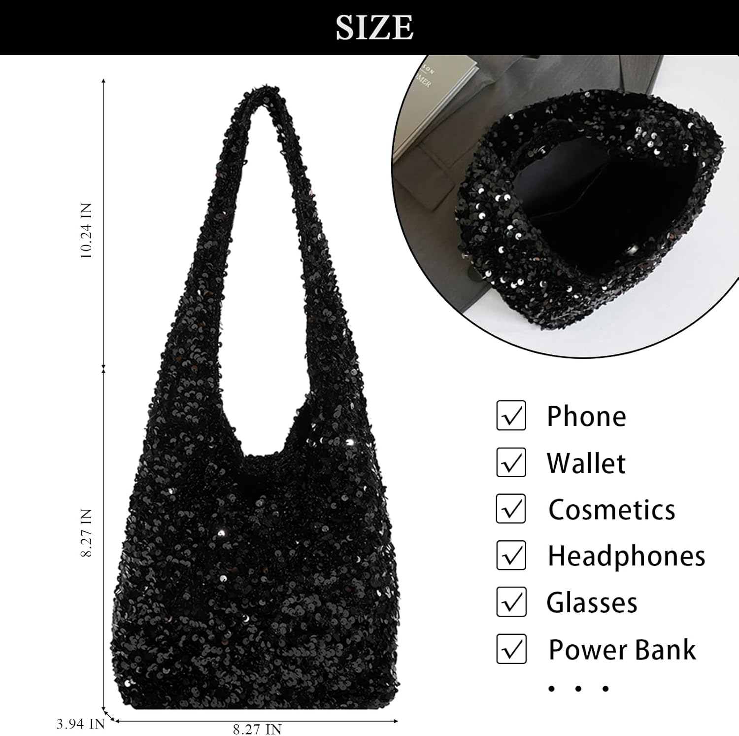 Sequin Bag Bling Purses for Women Sparkly Evening Bag Hobo Glitter Purse Handbag for Party Wedding - Image 4
