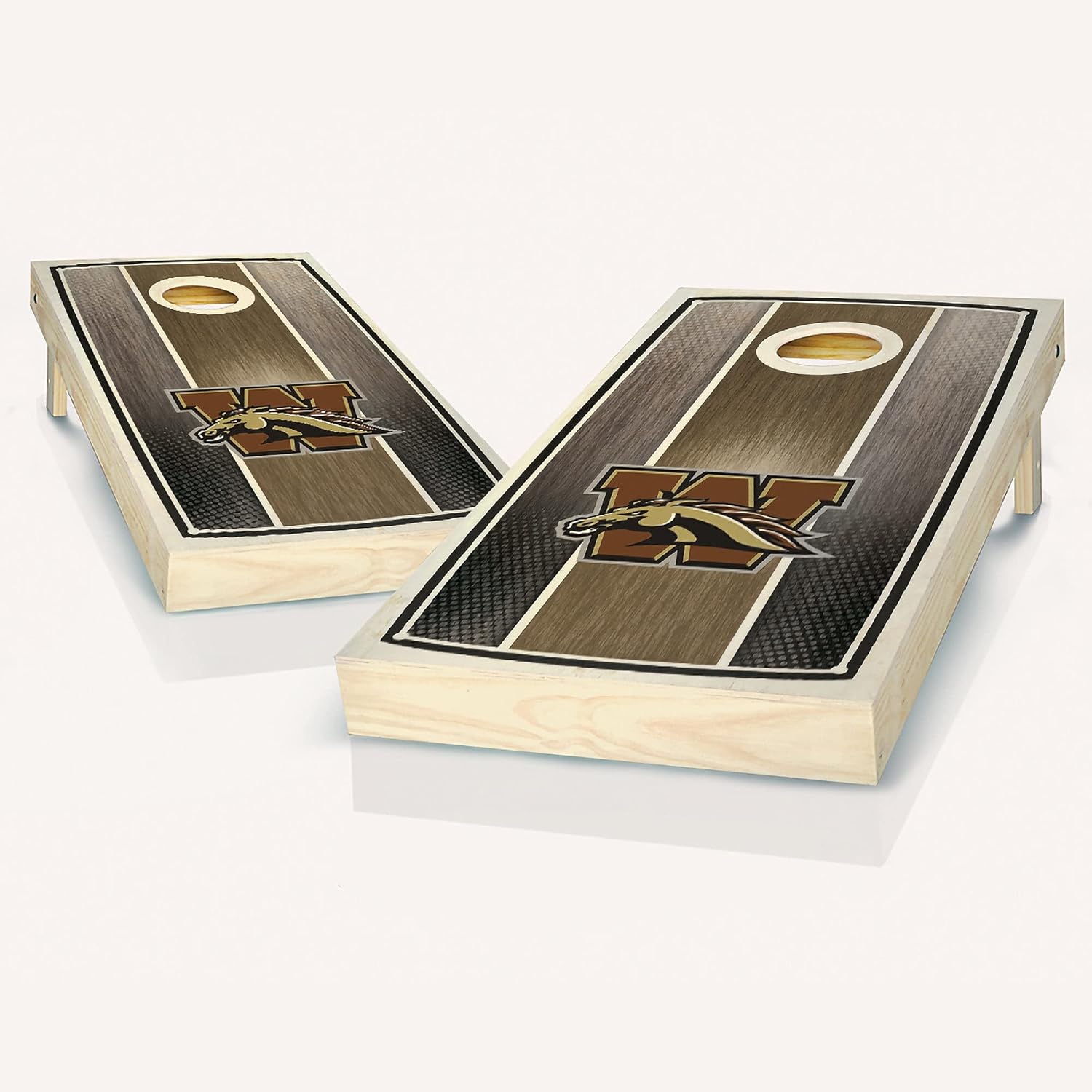 Western Michigan Stained Striped Cornhole Set - Include Edge Lights + Score Tower