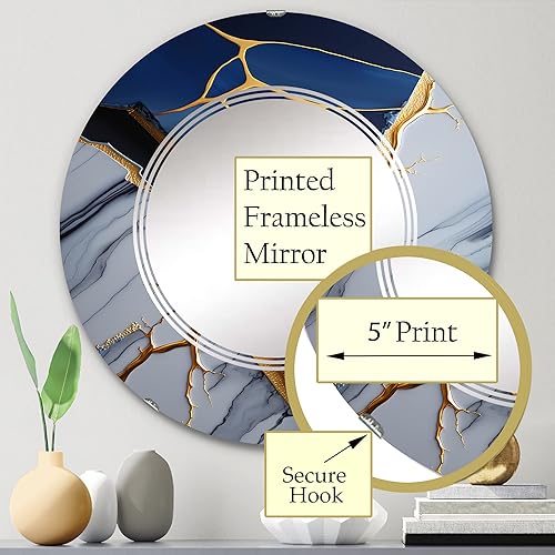 Miniatura 3 de DesignQ Espejo de pared de mármol abstracto, espejo moderno ovalado, espejo de baño azul redondo, espejo de tocador de mármol abstracto de geoda
