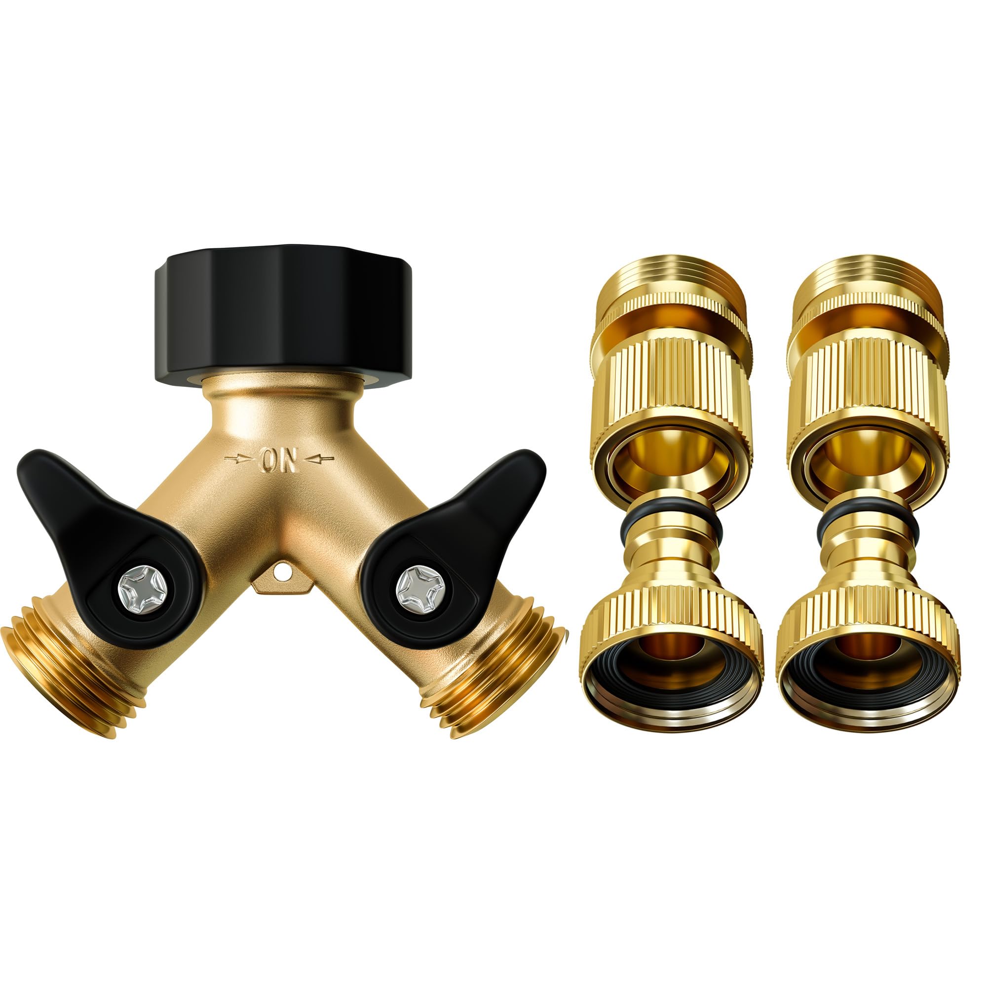 DBR Tech2 Way Hose Splitter Brass and Quick Connect ET 2 Pack, Bundle