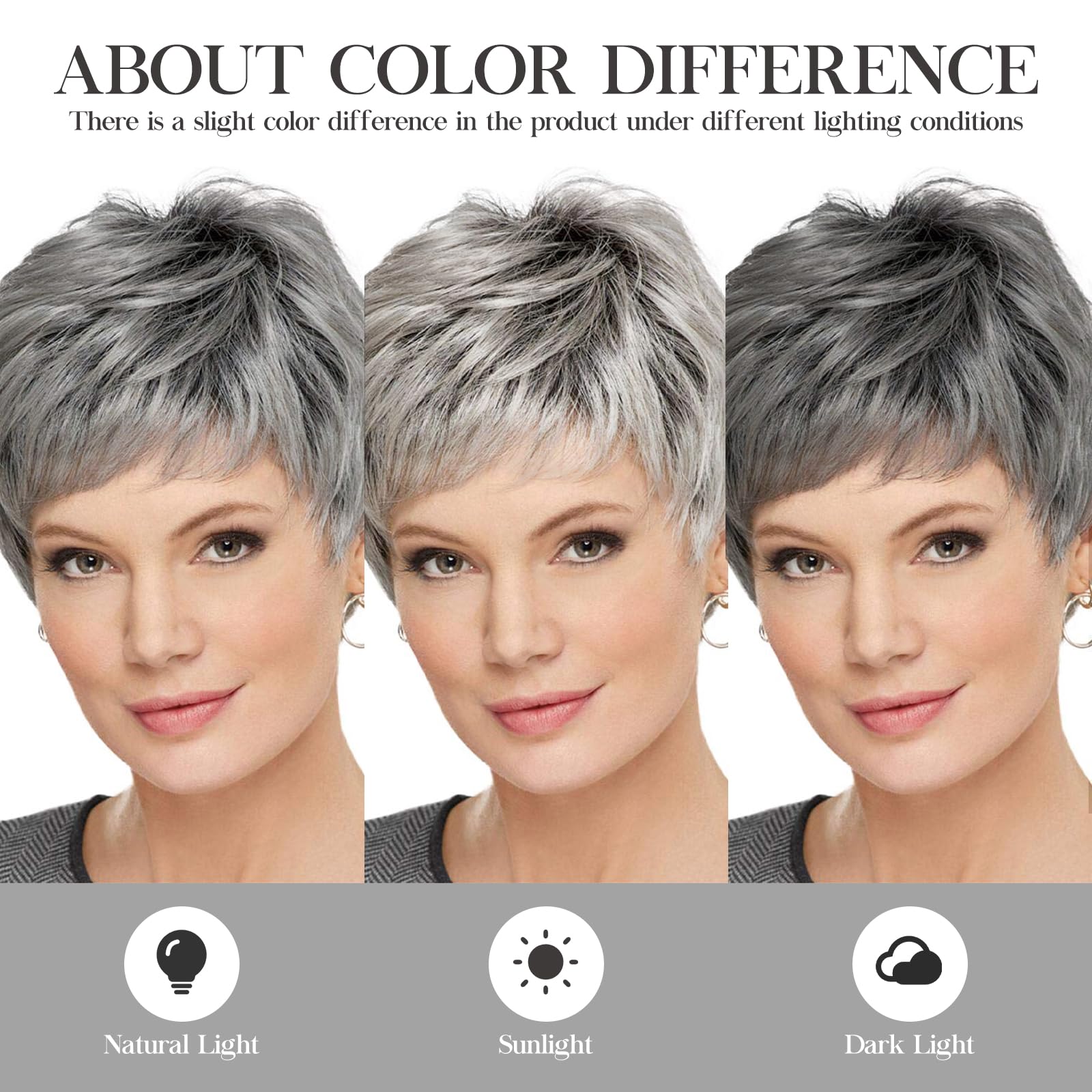 HAIRCUBE Easy Care Perücken Pixie Cut Echthaarperücken für Frauen, schöne kurze graue Perücken für Frauen, natürlich und realistisch