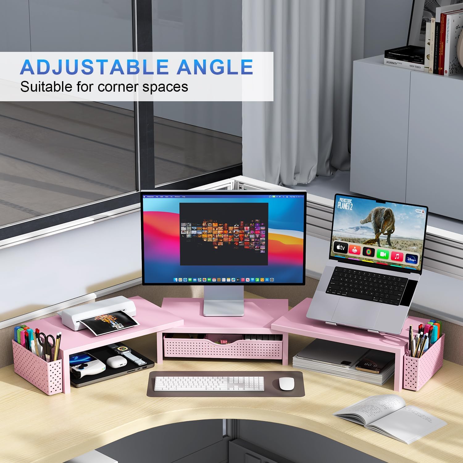SoBuy BBF04-W Design Monitorverhoging Voor 2 Monitoren Monitorstandaard Schermstandaard Notebookstandaard
