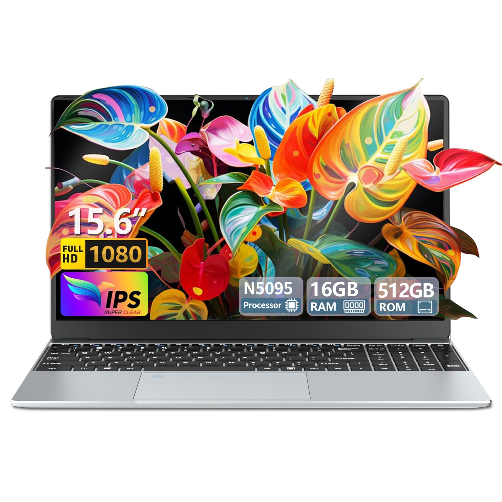 Ekonavi Portatile PC 15,6 pollici, 16 GB di RAM 512 GB SSD Celeron N5095 Notebook, Laptop 1920 * 1080 FHD Touch ID Dual-Band WiFi Win11 Pro, con tastiera retroilluminata full size