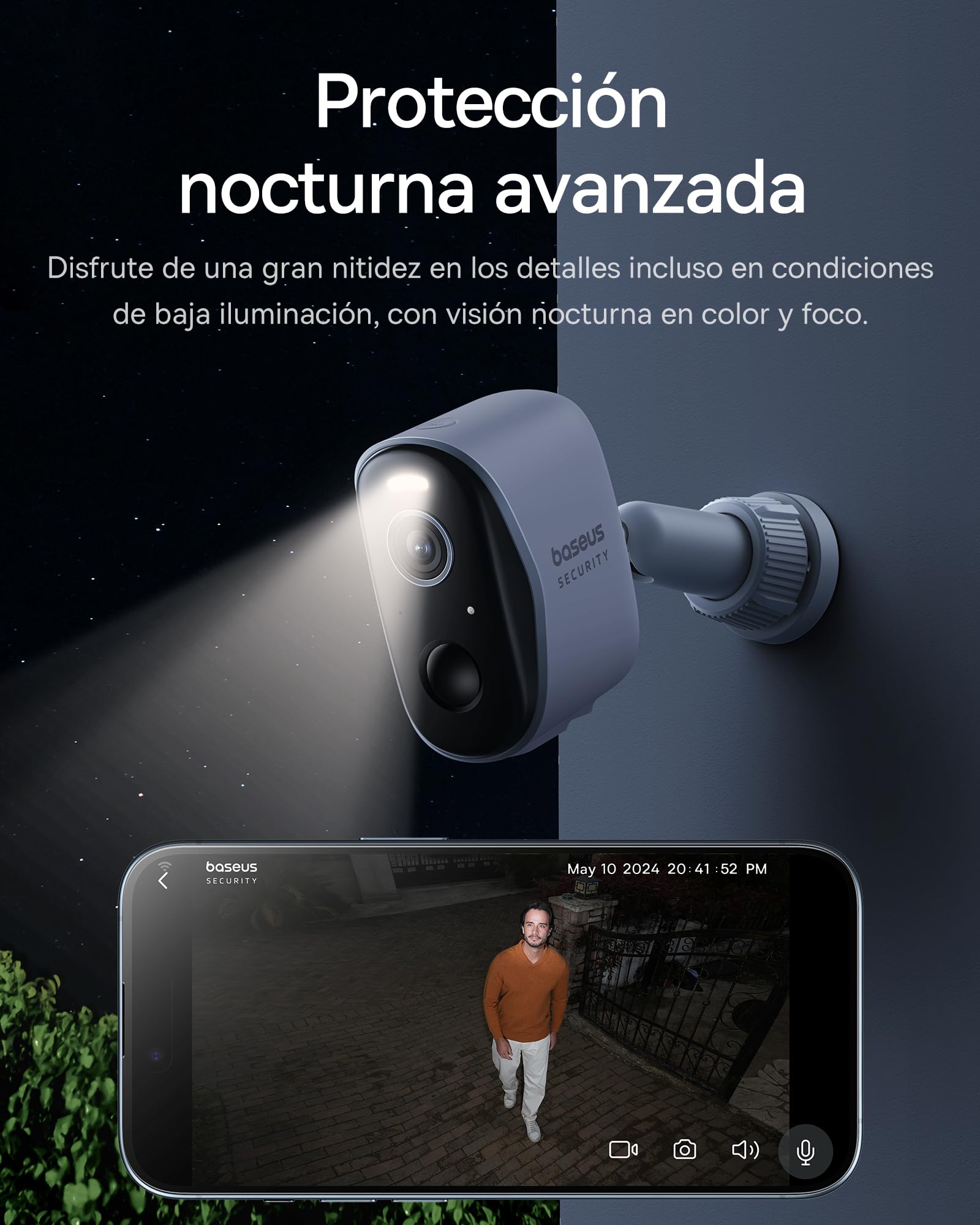 Baseus Security Camara Vigilancia WiFi Exterior Batería, 210 Días de Bateria, 2K HD, 145 Grados, IP67, Visión Nocturna, Camara Exterior con Almacenamiento Local, Detección Humana - Kit 4-CAM N1