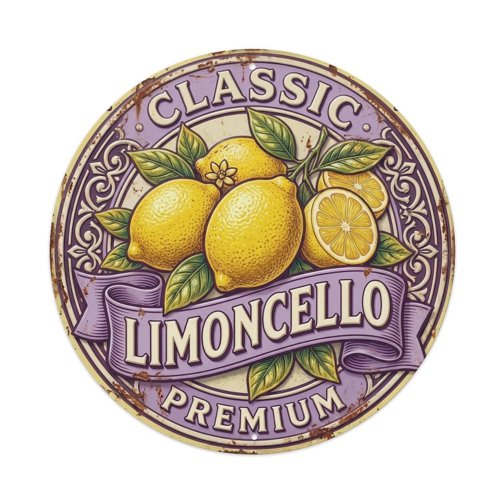 Classic Limoncello Metal Badge Metal Tin Sign Plaque Wall Decor for Cafe, Club, Garden Round Metal Poster 8x8Inch