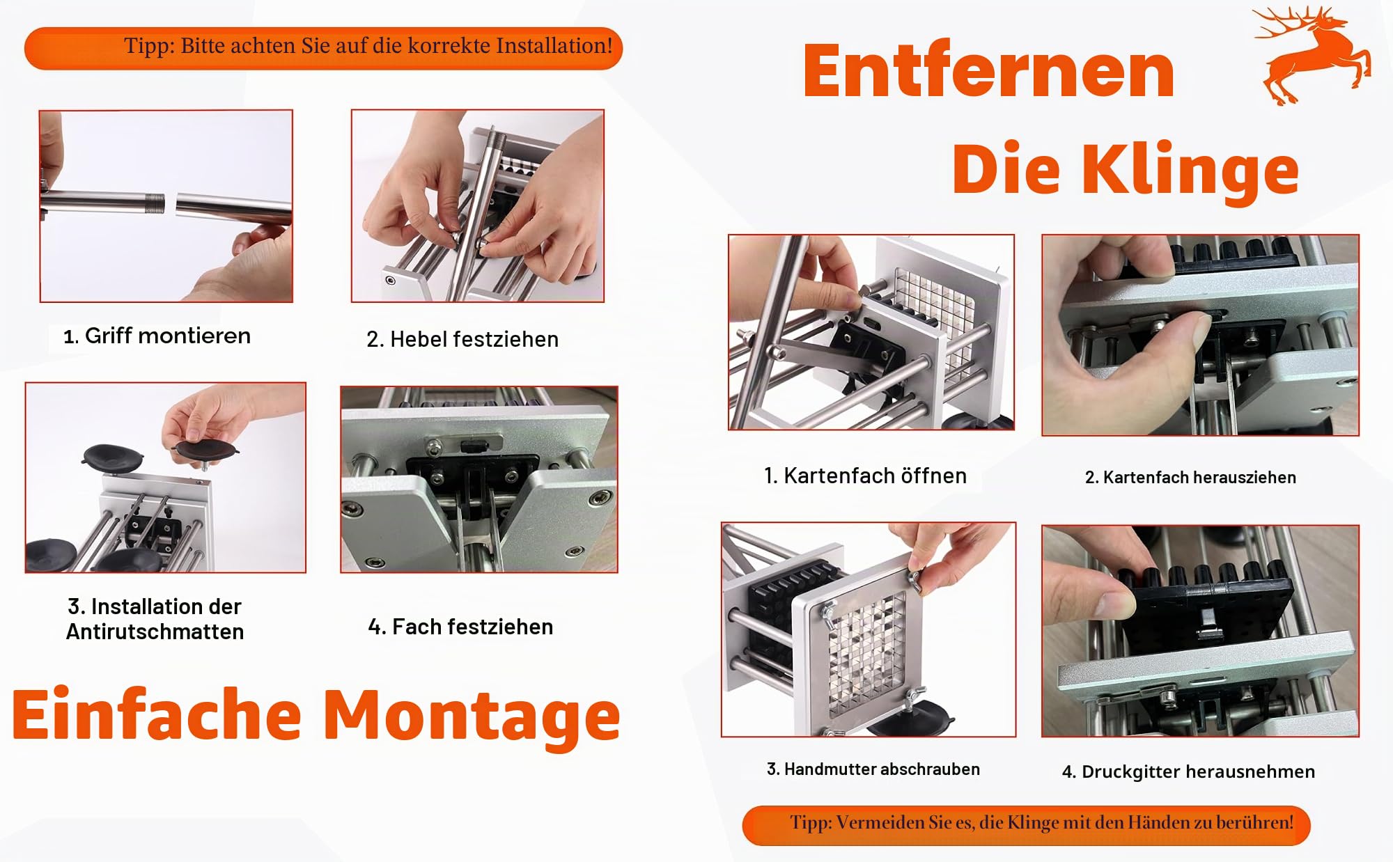 Pommes Frites Schneider, Canirologas Professional Pommesschneider Edelstahl Kartoffelhacker Kartoffelchip Cutter mit 2-Klingen für Kartoffel Karotte Gurke Vegatable