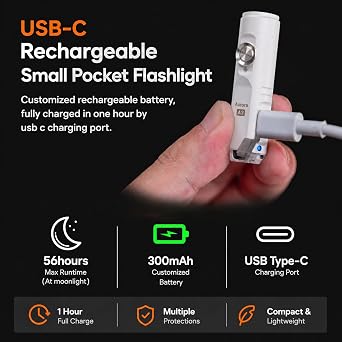 RovyVon A3 Gen 4 Mini Keychain Flashlight, Super Bright 650 Lumens, USB C Rechargeable EDC Flashlight Water-Resistant, Compact and Portable for Everyday Carry, Camping, Hiking, Emergency (Mao White)
