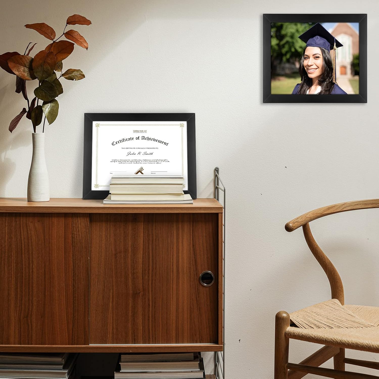 Golden State Art, 8.5x11 Diploma Frame, Black Frame -Display 8.5x11 Photos/Certificate, Solid Wood with Tempered Glass and Easel - Horizontal and Vertical Formats for Wall and Tabletop, 2 Pack