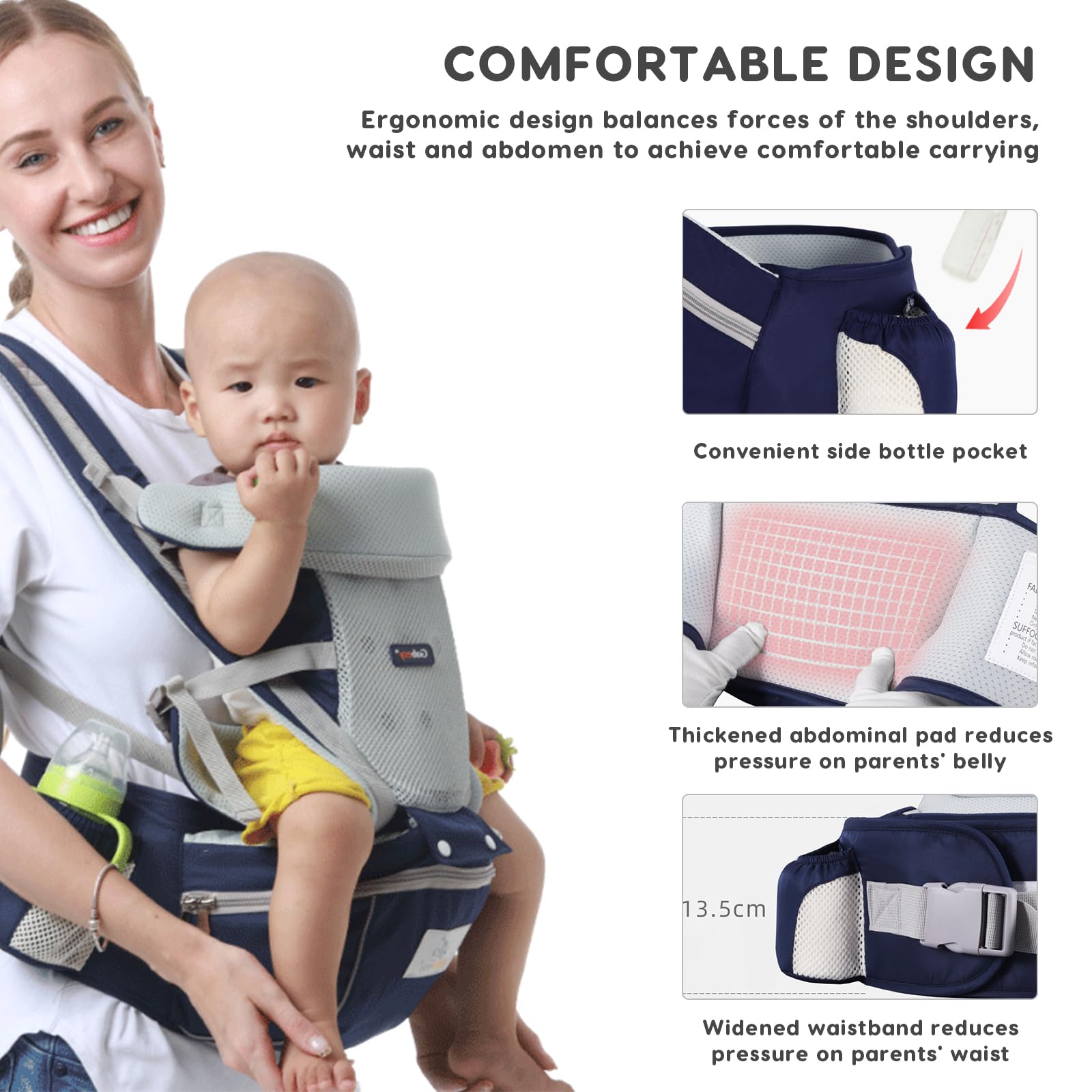 SONARIN Traspirante 3 in 1 Marsupio Neonati con Sedile,Portantina Ergonomico Multifunzionale Porta Bambino Fascia Porta Bebè Multi-Posizioni per Neonati Bambini 0-36 Mesi(Rosa)