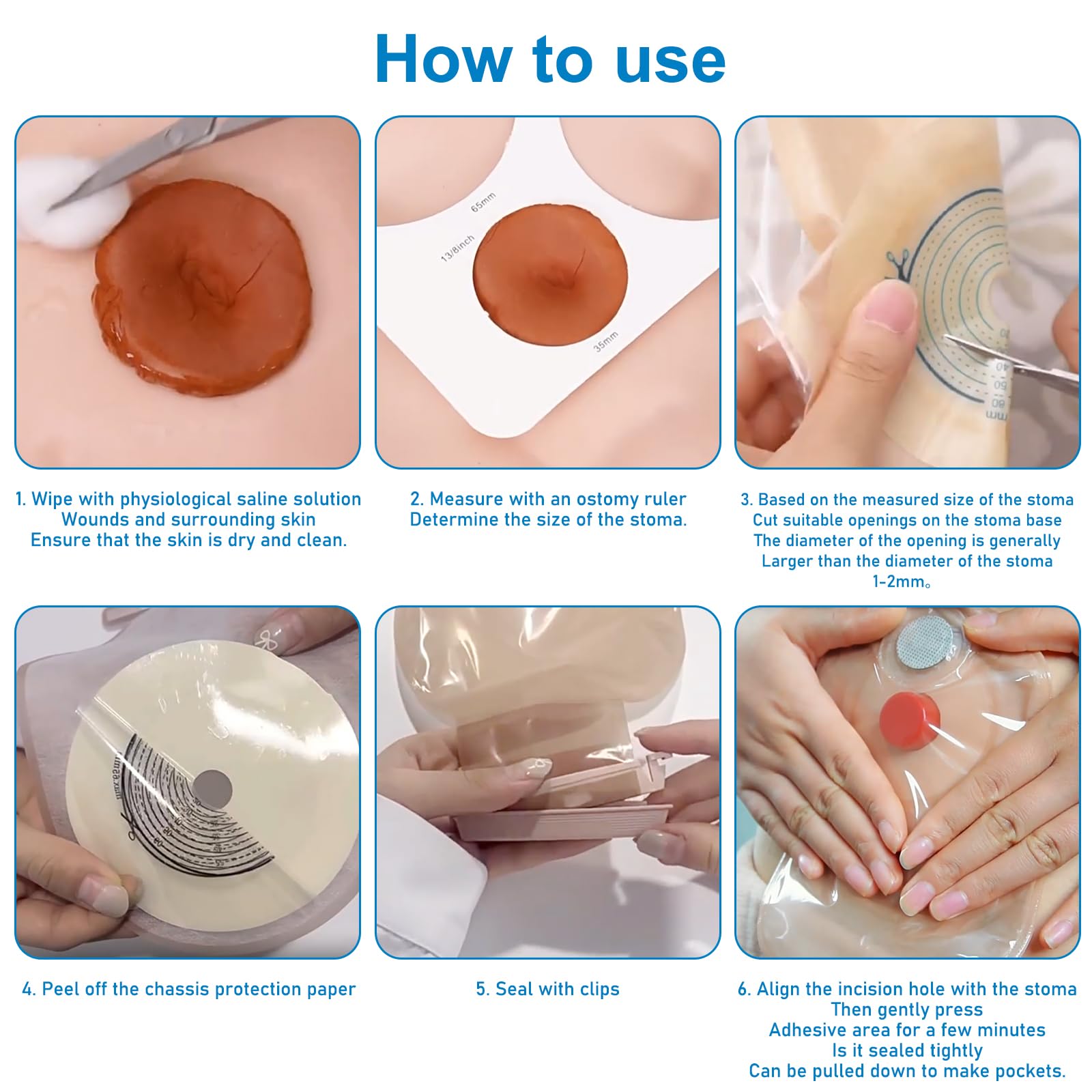 20 Bolsillos de colostomía: Bolsillo de ostomía de una sola pieza para mujeres y hombres, Bolsillo de ostomía desechable con cierre de clip, bolsillo de ostomía de una sola pieza drenable para el