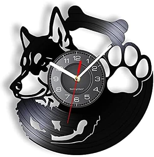 Reloj de pared de vinilo de 11.8 in, reloj de pared Husky, disco de música, reloj de pared Huski, cachorro, perro, mascotas, arte moderno, álbum