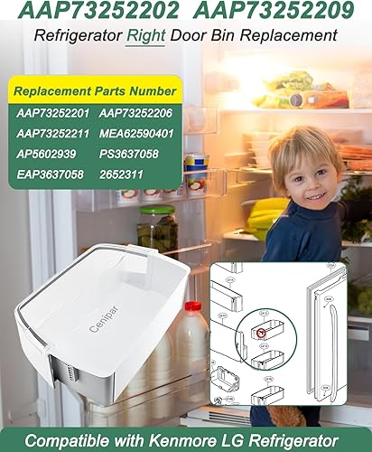 Miniatura 3 de Contenedor de puerta derecha para refrigerador LG Kenmore AAP73252209 AAP73252202 para refrigerador LG Kenmore reemplaza AAP73252201, AAP73252206,