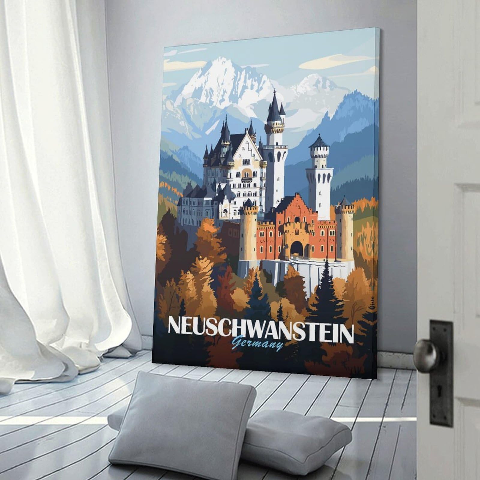 Junmoney Canvas Art Print Neuschwanstein Castle, 16x24inch(40x60cm), for Office, Study Or Home Workspace, Home Office Artwork with Decorative Appeal