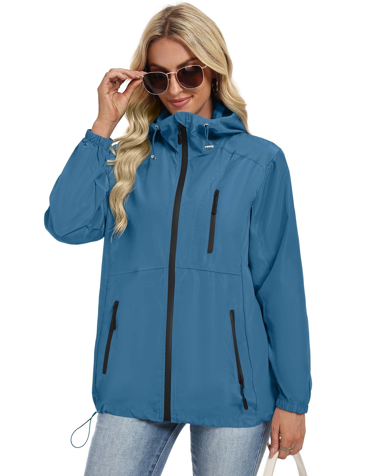 Avoogue Womens Lightweight Rain Jacket Waterproof with Hood Packable Windbreaker Jacket for Women