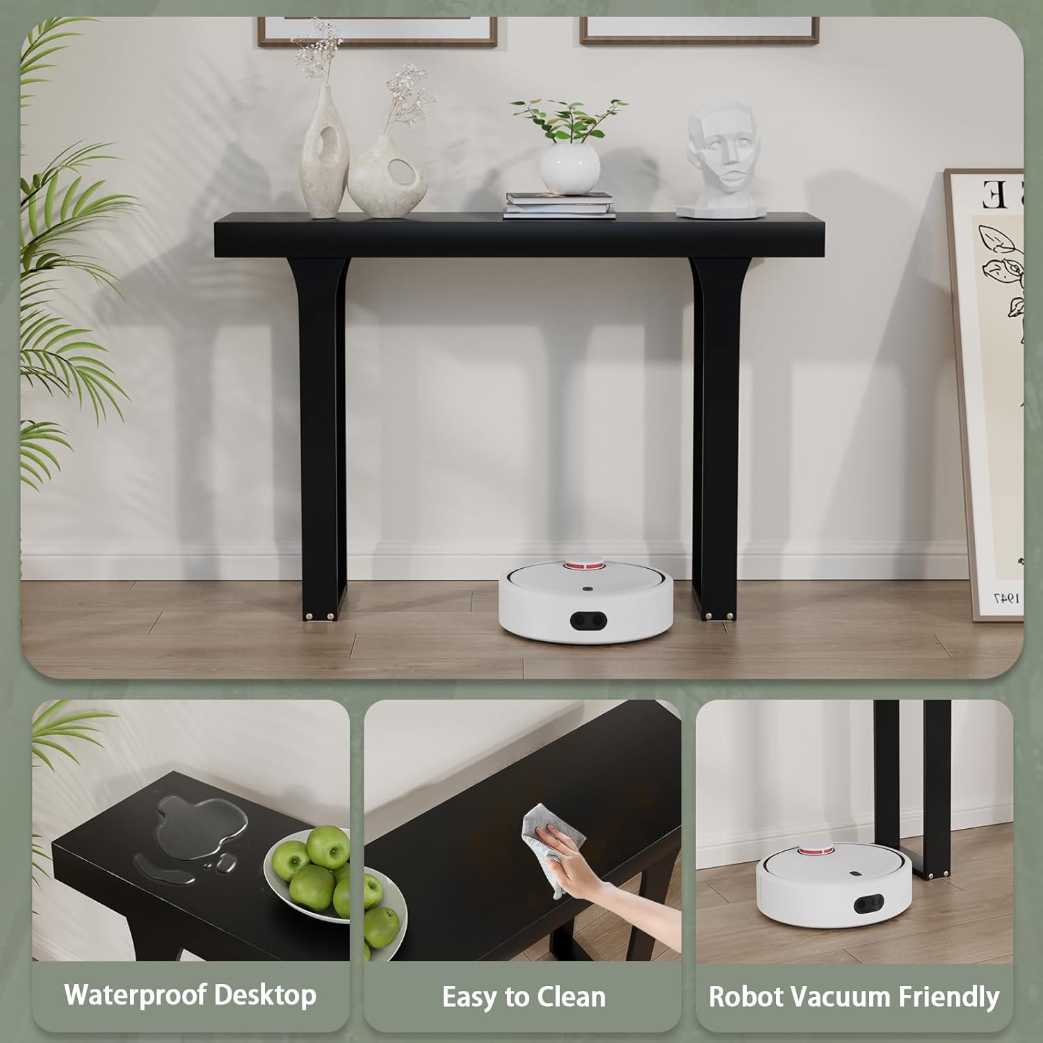 Bamboo 47.2" Narrow Console Table, Rectangular Side Table, Farmhouse Entryway Table, Modern Sofa Table Behind Couch, Accent Table for Entrance, Living Room, Hallway, Foyer (Black - Image 4