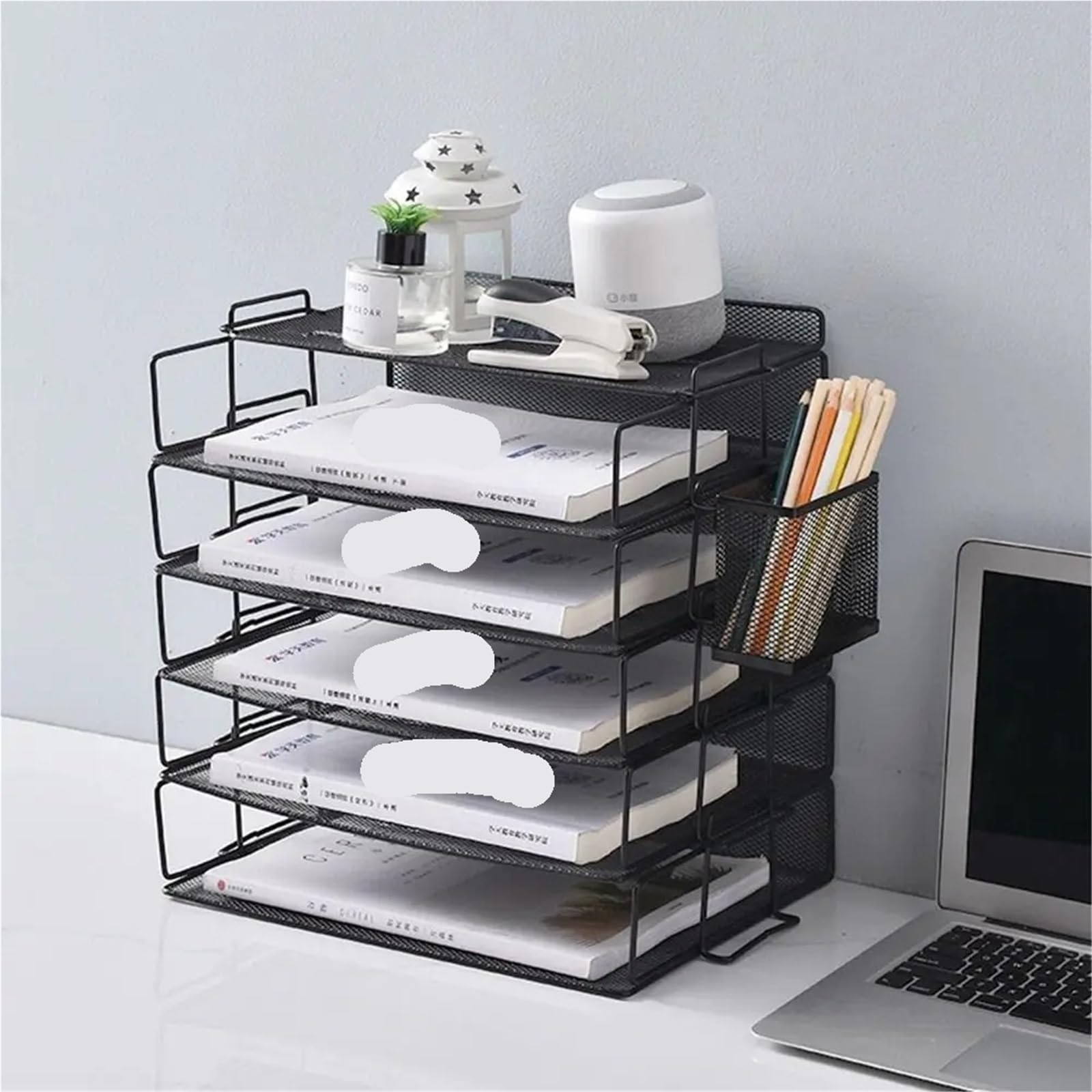 Bandeja para Cartas Estante de Almacenamiento Archivos una Sola Capa, Estante apilable for Documentos Escritorio, Organizador Bandeja for Cartas A4, Ahorro Espacio(White)