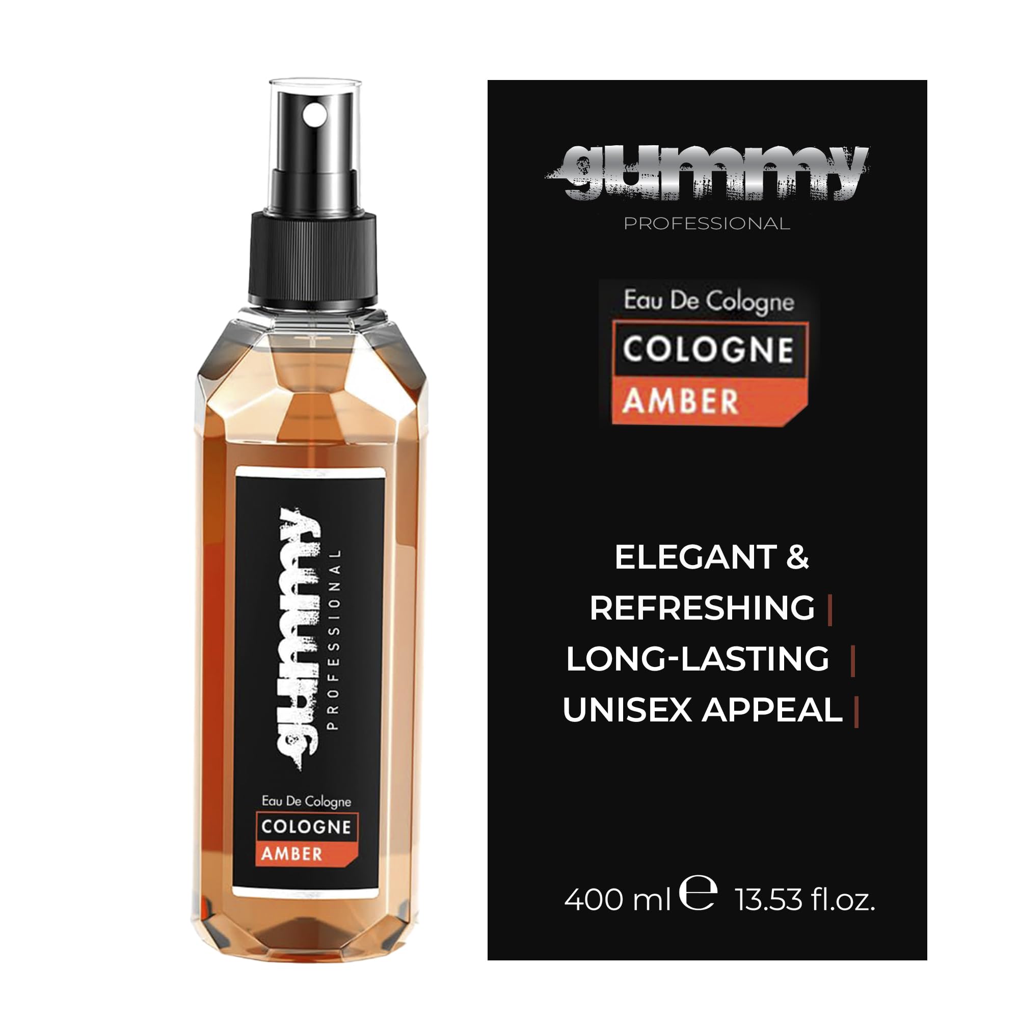 Gummy Amber Eau de Cologne Spray 400ml – Erfrischendes After Shave Duftwasser – Unisex Rasierwasser mit langanhaltendem Amberduft – Barber Cologne für Männer & Frauen