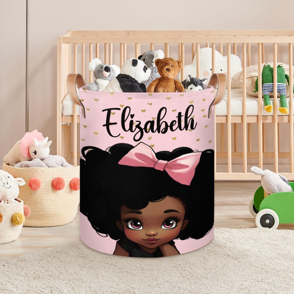 Personalized Laundry Basket, Custom Gift Laundry Hamper, Collapsible Nursery Waterproof Laundry Baskets, Dirty Clothes Toy Hamper with Handles Pink Princess Girl