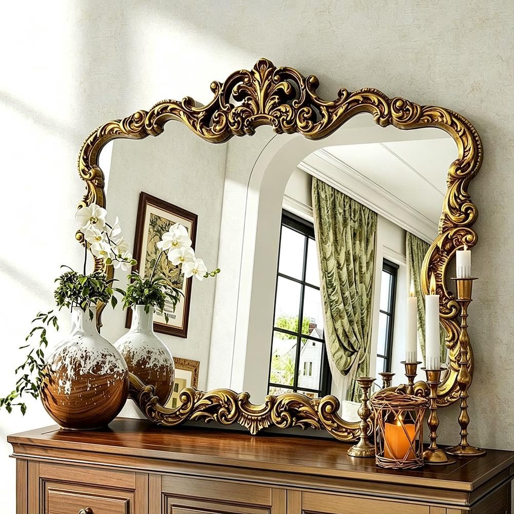 Vintage Wandspiegel in Gold, 68x100 cm Wanddeko Wohnzimmer für Wohnzimmer