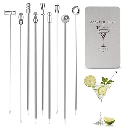 Cocktail Deko, 9 Stück Hähnchen aus Edelstahl Cocktail Zubehör, Wiederverwendbar