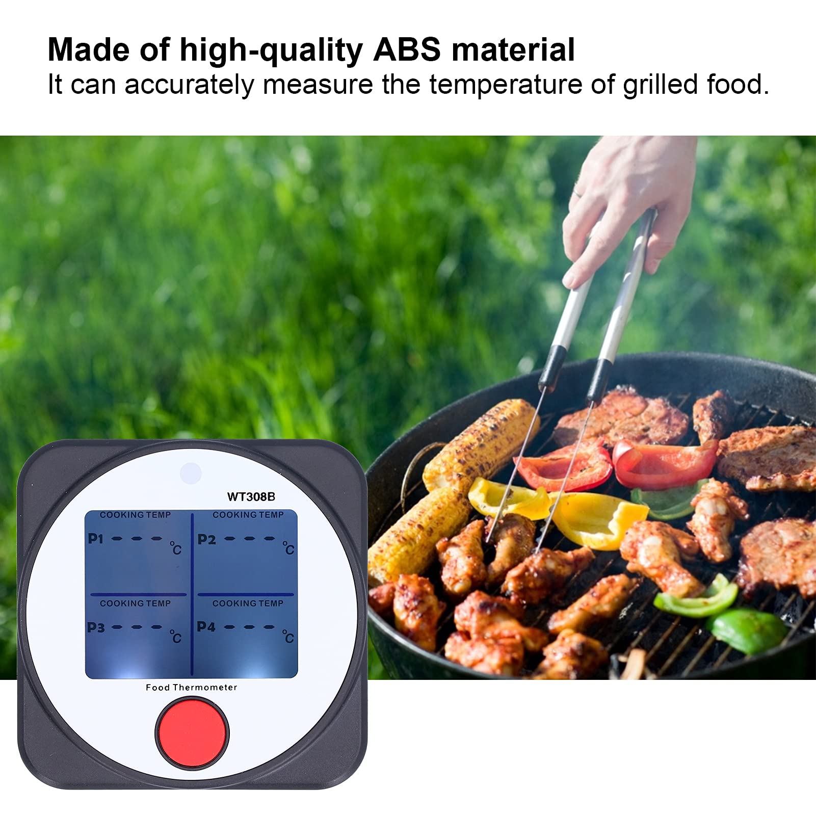 Ejoyous Termómetro para Barbacoa, ABS Bluetooth Termómetro para Alimentos 572 °F Retroiluminación LCD Luz de Respuesta 2S Alarma para Asar a la Parrilla Fumar Picnic Cocinar Al Aire Libre