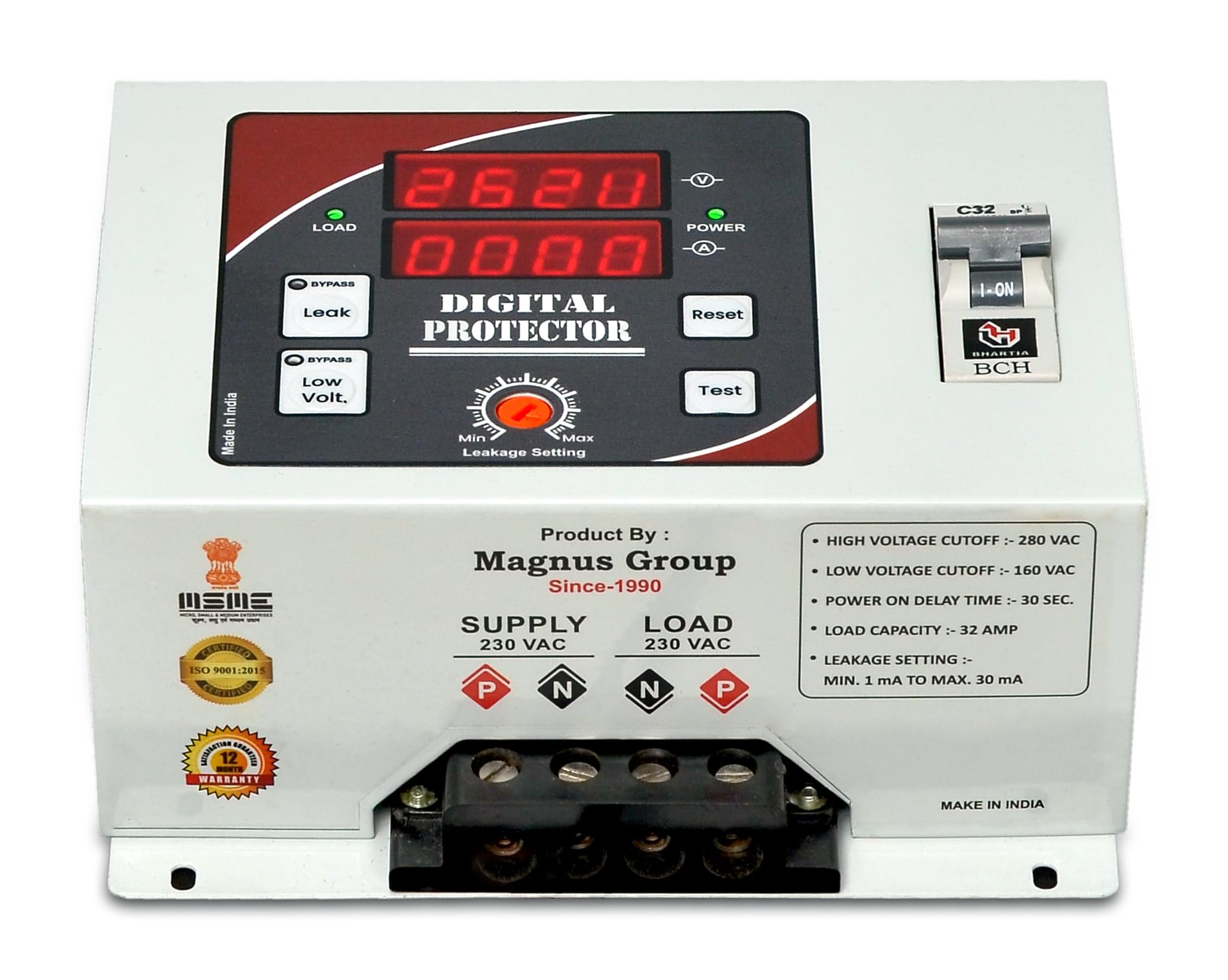 Magnus Automatic Over/Under Voltage/Over Load/Short Circuit/Surge/Spike/Earth Leakage/Electric Shock Protection (Adjustable Setting) with Auto Re-Connect LED Display Single Phase 220V, 32A (7kW)-image-19