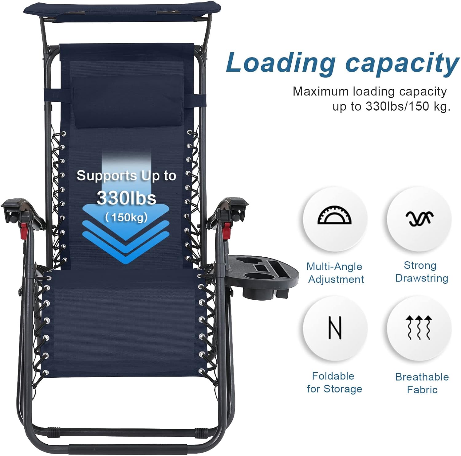 ABCCANOPY Zero Gravity Chair Adjustable Folding Reclining Patio Chair, Lounge Chair with Canopy, Removable Pillow and Cup Holder, (Navy Blue) : Patio, Lawn & Garden