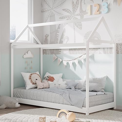 Miniatura 3 de Merax Cama de madera de tamaño individual para niños, no necesita somier, color blanco