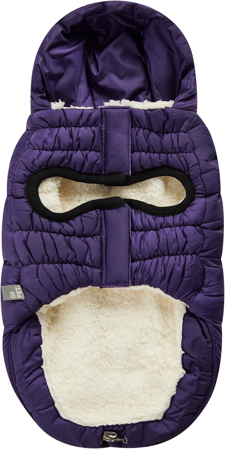 GF PET Cloud Dog Parka - Cozy Fleece Lining - Water-Resistant Pet Jacket for Cold Weather - Adjustable Fit for Dogs - M, Purple