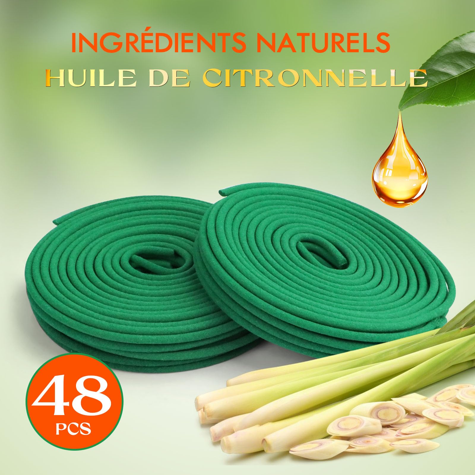 Spirales à la Citronnelle 48 Pièces 2 Supports 6-8 Heures Huile Essentielle Citronnelle Terrasse Jardin Camping