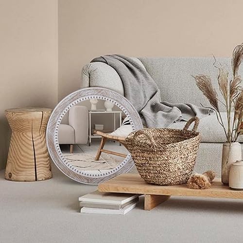 Miniatura 3 de Espejos redondos de madera de 24 pulgadas espejos redondos de baño de granja espejos de pared decorativos rústicos para dormitorio sala de estar o