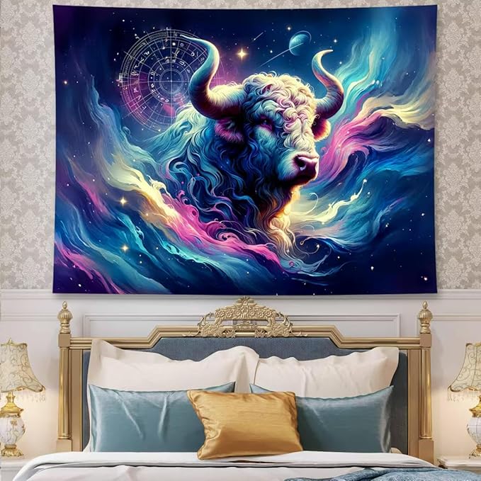 Taurus Tapestry Wall Hanging Zodiac Sign Decoration Aesthetic for Bedroom Living Room Dormitory Suitable for Teen Boy and Girl Who Like Astrology 59x51 Inches
