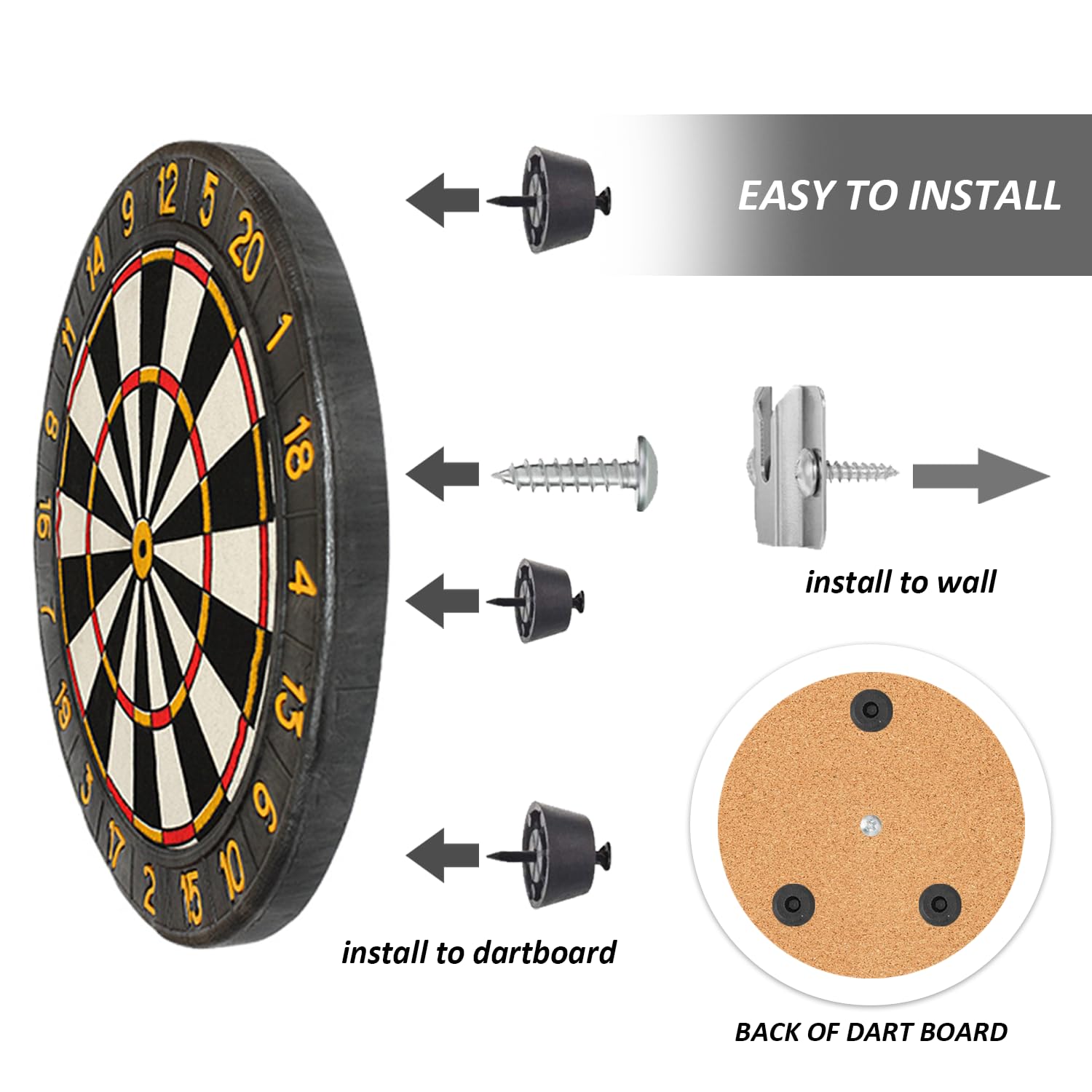 KRYMSON 2 juegos de accesorios de montaje para diana, juego de soporte para diana, ganchos de pared, accesorios para colgar diana, accesorios para dardos