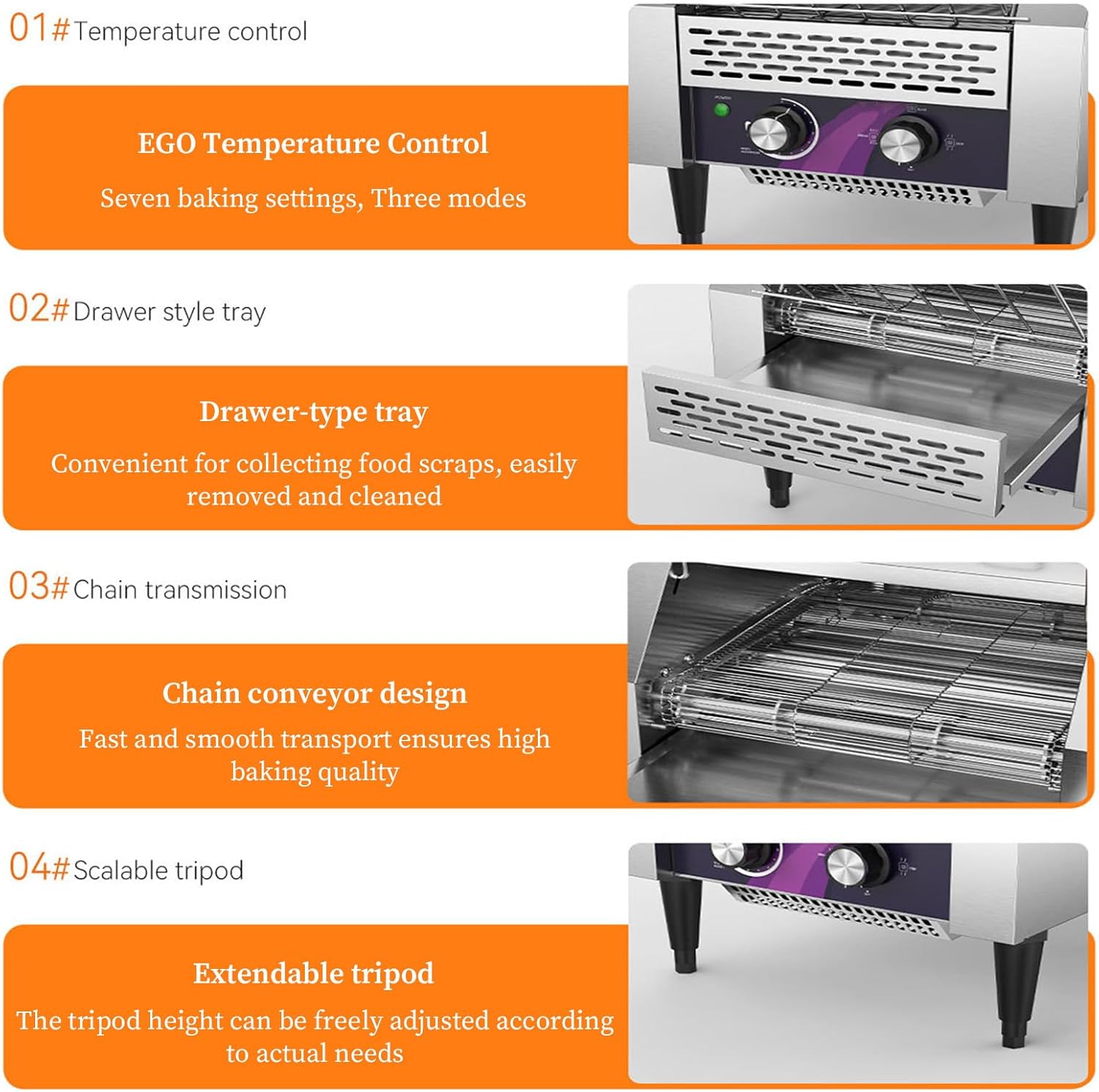 Commercial Electric Conveyor Toaster, Conveyor Toaster, 300 Slices per Hour, Heavy Duty Electric Toaster Oven, Drawer Tray, for Bread Bun Bagel Baked Food Large