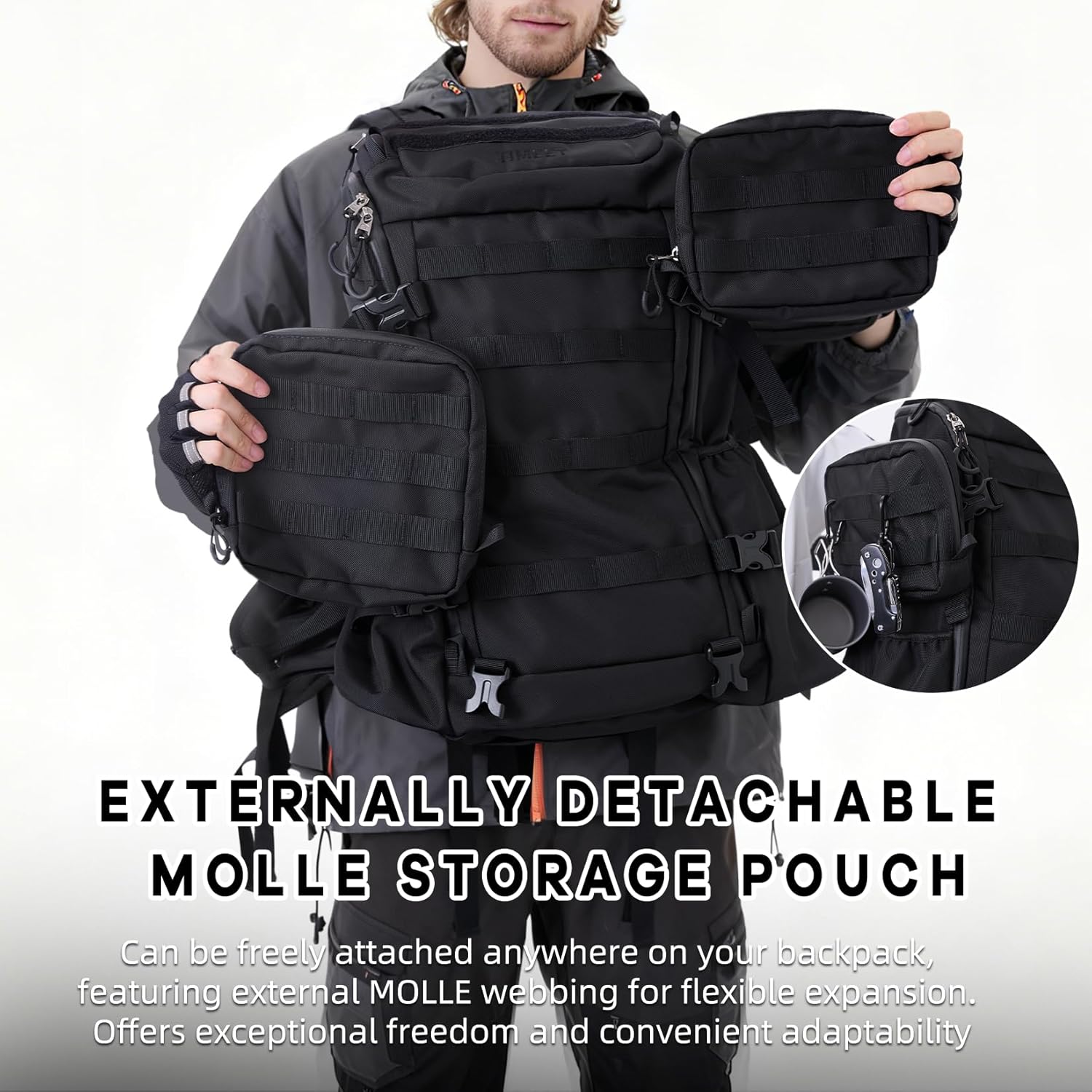 Timeet Tactical Backpack 45L for Men, Military Backpack 3 Day Assault Pack with U-Shaped Wide Opening, Water-Resistant Hiking Backpack for Travel Camping Survival Molle System (Black, 20 Inch)