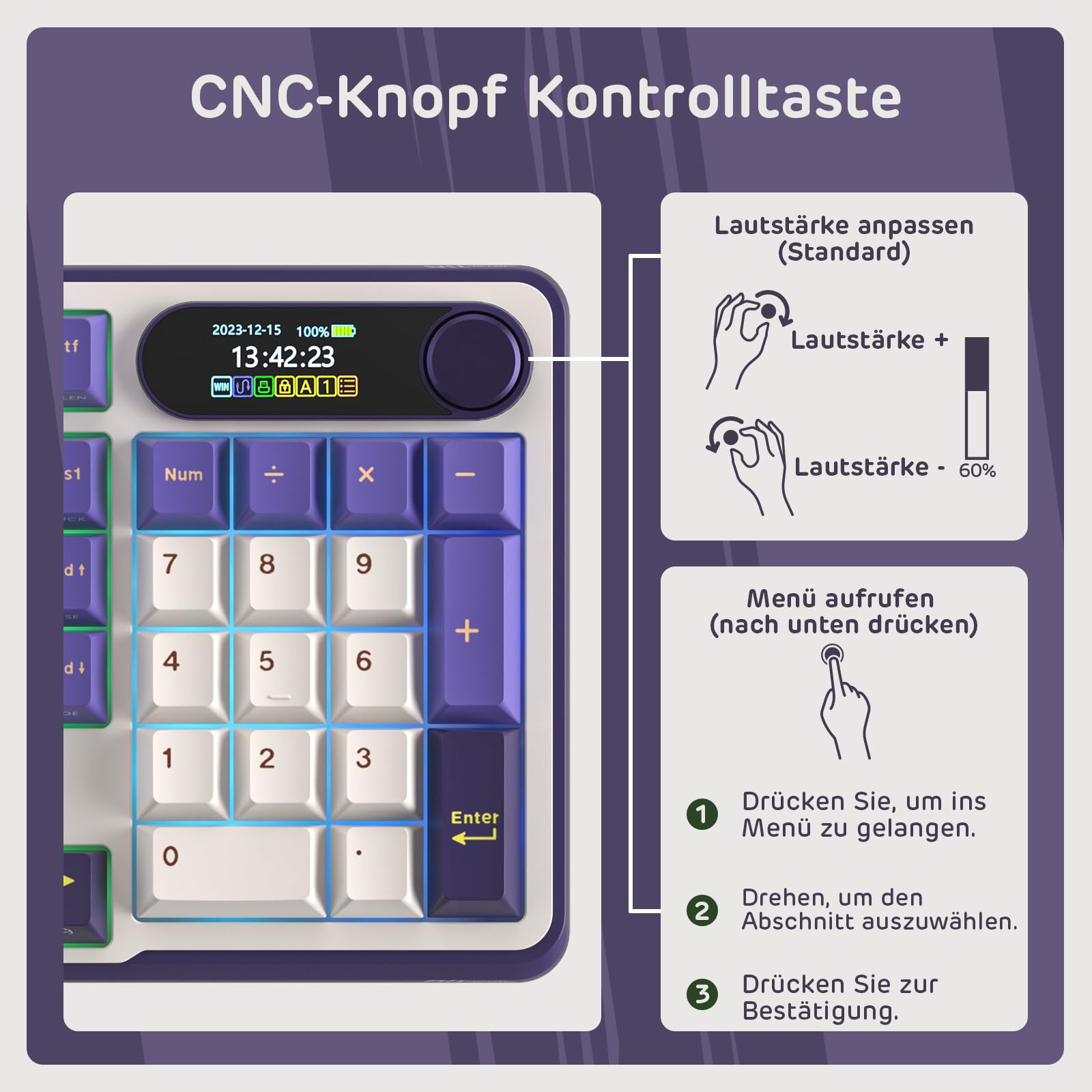 RK ROYAL KLUDGE Teclado mecánico S98 DE con pantalla inteligente y botón, Top Mount 96% Teclado mecánico inalámbrico BT/2.4G/USB-C, compatible con software intercambiable en caliente, 98 teclas