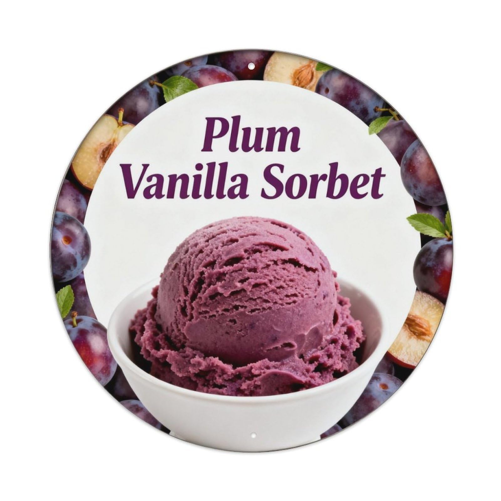 Plum Vanilla Sorbet Metal Tin Sign Plaque