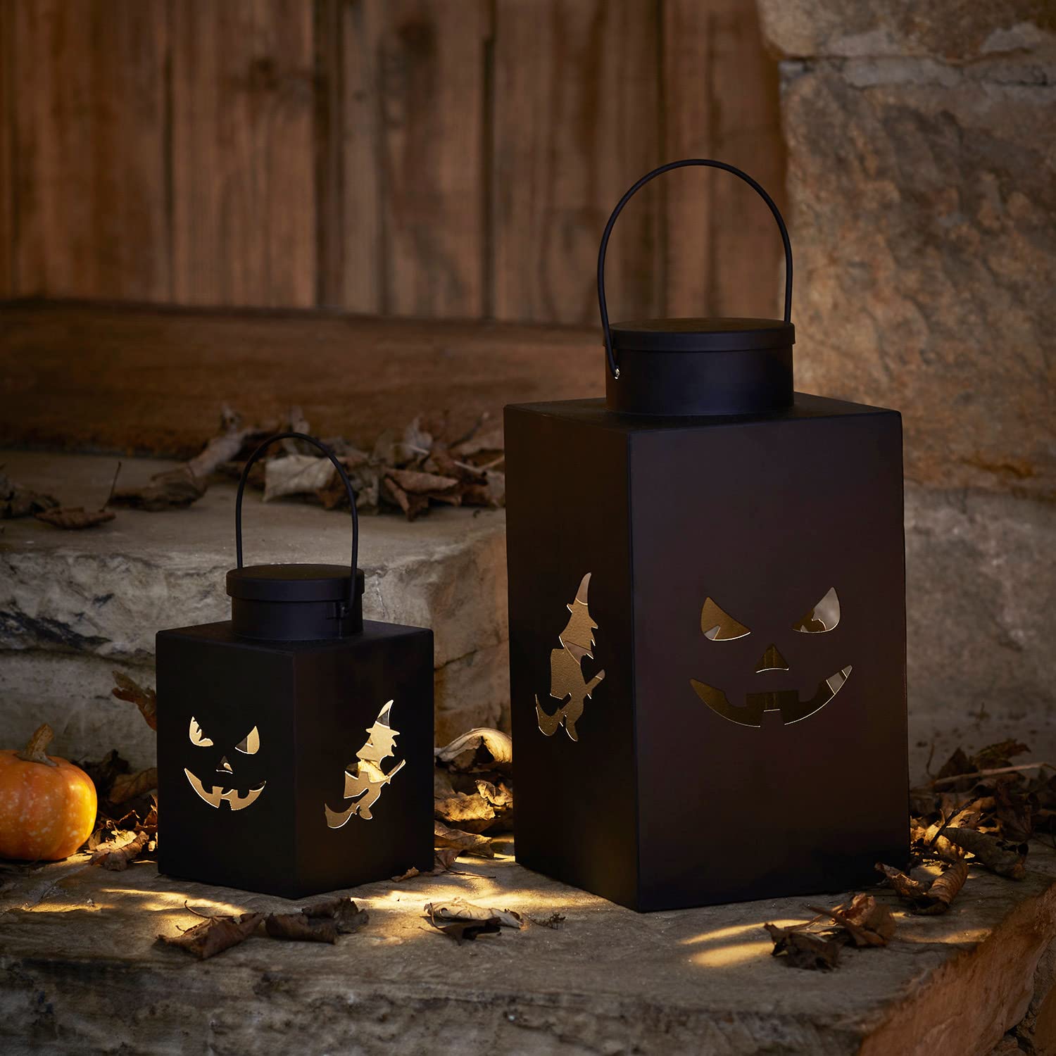 Halloween Laternen 2er Set - LED Kürbis Lichter Mit Batterie