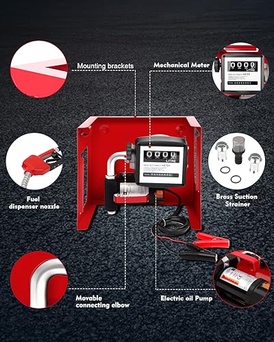 Miniatura 4 de FAHKNS Bomba de transferencia de combustible diesel eléctrica automática 12V DC 155W 45L/min W/metro, con dispensación de combustible y manguera de